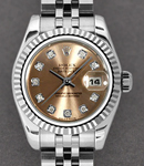 Ladies Datejust 26mm in Steel with White Gold Fluted Bezel on Jubilee Bracelet with Copper Diamond Dial
