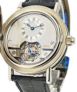 Tourbillon - Hunter Cover in White Gold on Blue Alligator Leather with Silver Dial on Strap