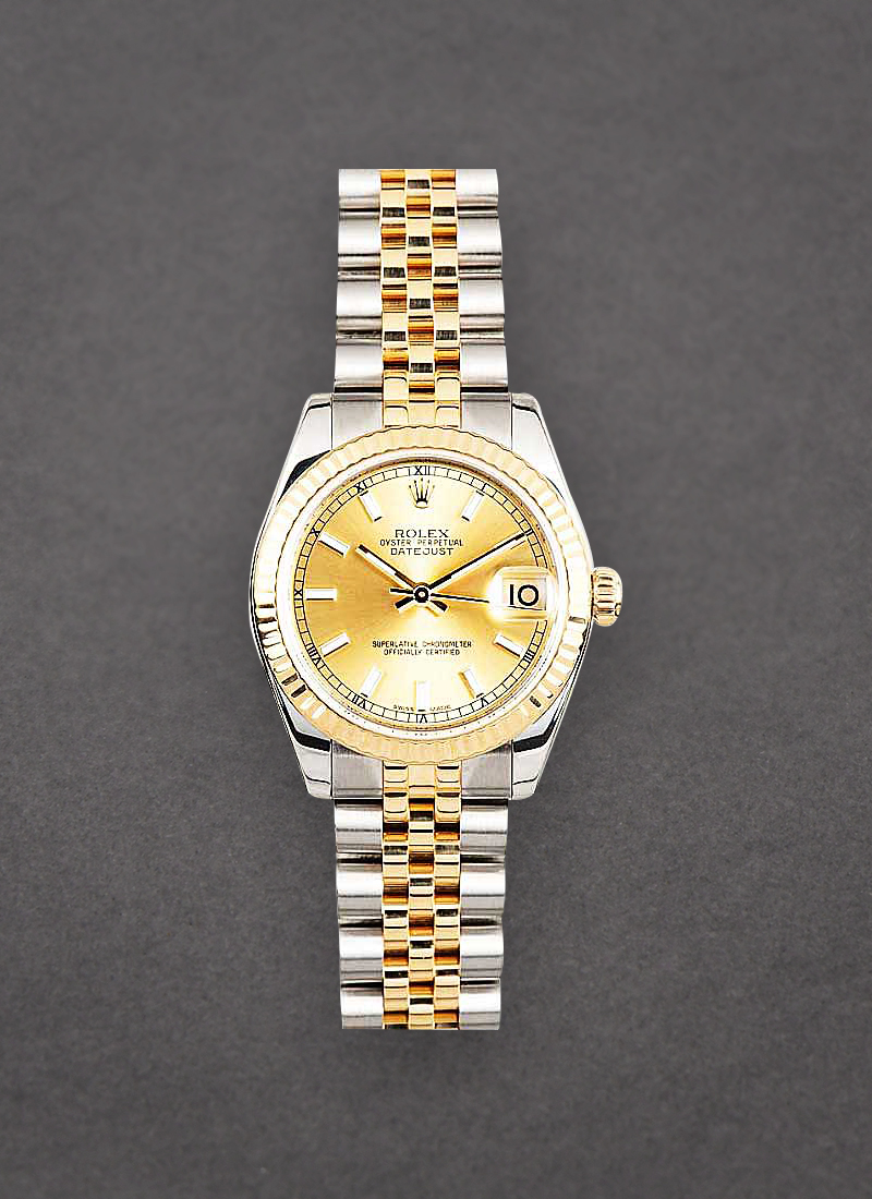 Rolex Unworn Datejust Midsize 31mm in Steel with Yellow Gold Fluted Bezel