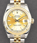 Datejust Midsize 31mm in Steel with Yellow Gold Fluted Bezel on Jubilee Bracelet with Champagne Stick Dial