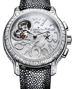 Starissime Star Open Love in White Gold with Diamond Bezel on Black Galuchat Strap with MOP Dial