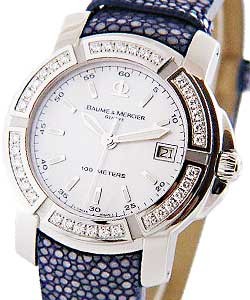 Capeland Lady's in Steel with Diamond Bezel  on Blue Stingray Leather Strap with White MOP dial