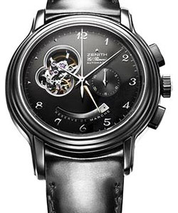Chronomaster T Open Neo Vintage in Steel on Black Calfskin Leather Strap with Black Dial