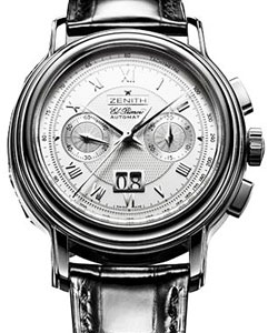 Chronomaster T Grande Date in Steel on Black Alligator Leather Strap with Silver Dial