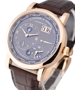 Lange 1 Time Zone in Rose Gold On Brown Crocodile Leather Strap with Grey Dial