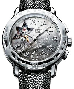 Star Sea Open in Steel on Black Galuchat Strap with with Black Dial