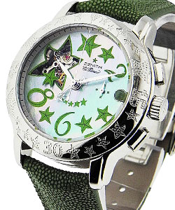 Star Sea Open in Steel on Green Galuchat Strap with Green MOP Dial