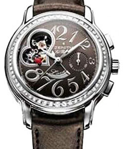 Star Open Love in Steel with Diamond Bezel on Black Satin Strap with Brown Dial