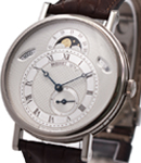 Classique Day/Date/ Moonphase 39mm in White Gold on Black Crocodile Leather Strap with Silver Dial