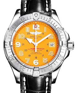 Superocean in Steel on Black Crocodile Leather Strap with Orange Dial