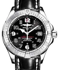 Superocean in Steel on Black Crocodile Leather Strap with Black Dial