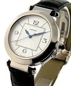 Pasha 42mm in White Gold On Black Leather Strap with Silver Dial