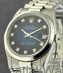 Mid Size Datejust - White Gold - Domed Bezel on White Gold President Bracelet - Black/Blue Diamond Dial