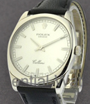 Cellini Danaos in White Gold on Black Leather Strap with Silver Dial with Index Markers