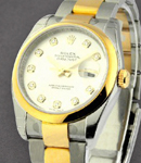 Datejust 36mm in Steel with Yellow Gold Smooth Bezel on Steel and Yellow Gold Oyster Bracelet with Silver Diamond Dial