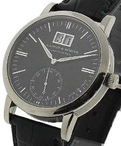 Saxonia Big Date Mens Automatic in White Gold On Black Crocodile Strap with Black Dial