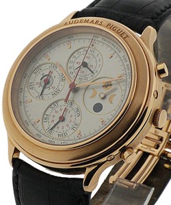 Jules Audemars Perpetual Calendar Chronograph in Rose Gold on Black Leather Strap with Silver Dial