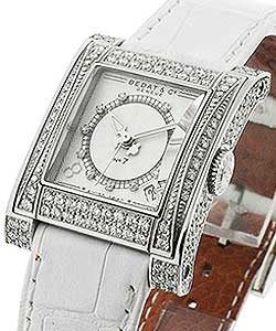 Ladys No. 7 Square in Steel with Diamond Bezel on White Leather Strap with Silver Dial