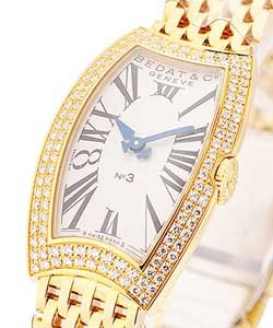 No. 3 in Yellow Gold with 2 Row Diamond Bezel on Yellow Gold Bracelet with Silver Dial