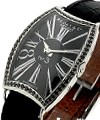 Lady's No 3 in Steel with Black Diamond Bezel on Black Leather Strap with Black Dial