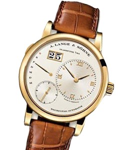 Lange 1 Daymatic Automatic in Yellow Gold On Brown Crocodile Strap with Silver Dial