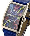 Long Island Color Dreas Ladies Automatic in White Gold On Blue Strap with Black Arabic Dial