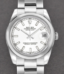 Datejust Ladies 26mm in Steel with Domed Bezel on Steel Oyster Bracelet with White Stick Dial