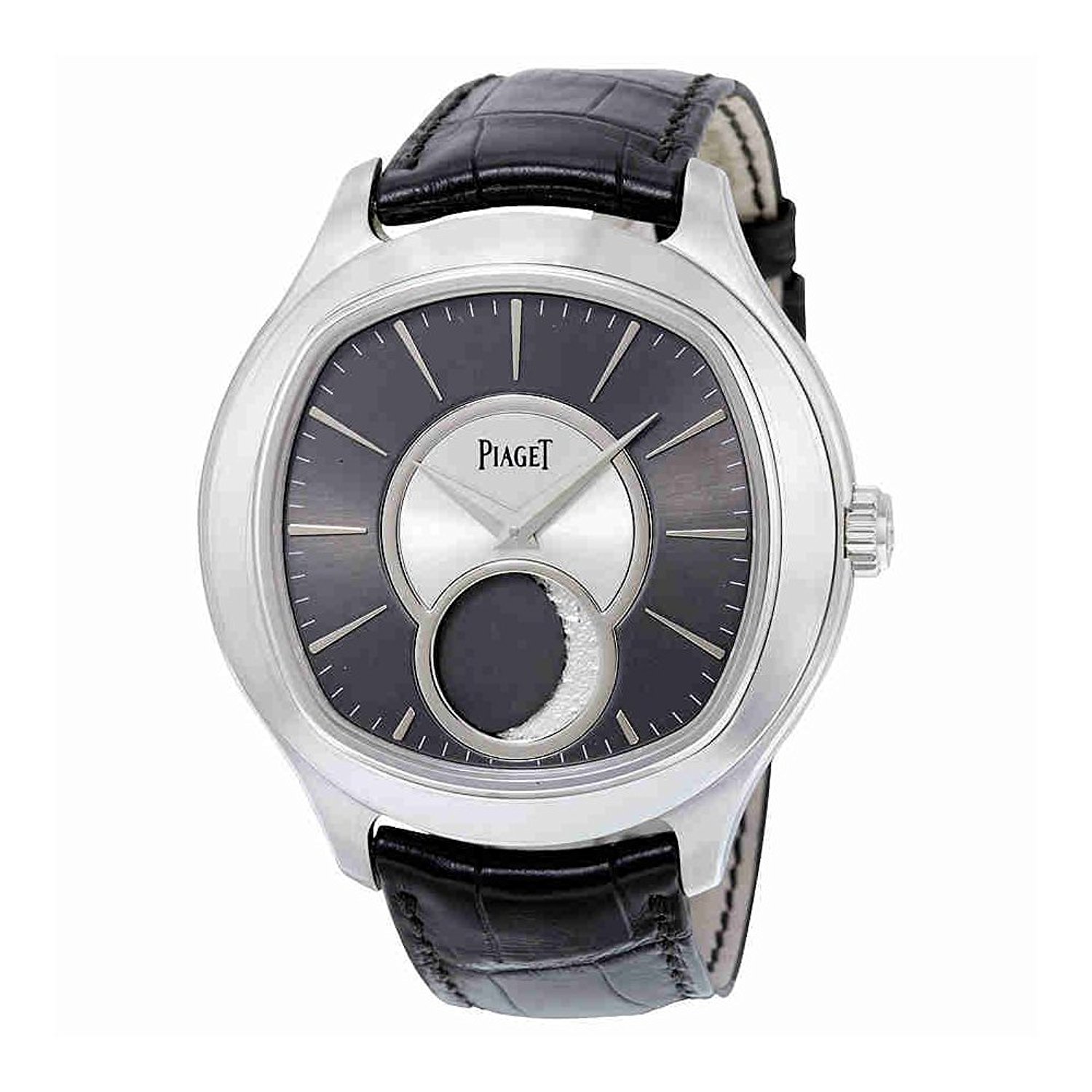 Emperador Coussin Watch in White Gold on Black Crocodile Leather Strap with Grey Dial