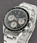 Vintage 6263 Daytona 37mm in Steel with Black Bezel Circa 1980 on Steel Oyster Bracelet with Black Dial with White Subdials