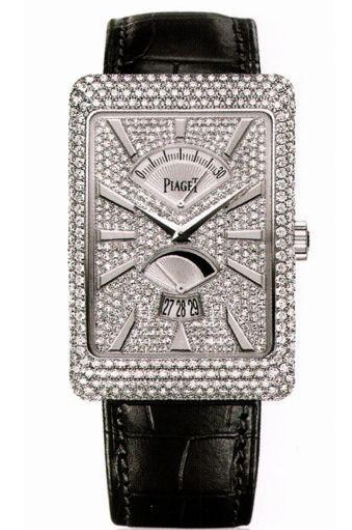 Rectangle a l''Ancienne Watch White Gold on Strap - Diamond Encrusted