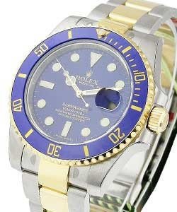 2-Tone Submariner with Blue Ceramic Bezel on Oyster Bracelet with Blue Dial