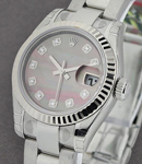 Datejust Ladies 26mm in Steel with White Gold Bezel on Steel Oyster Bracelet with Black MOP Diamond Dial
