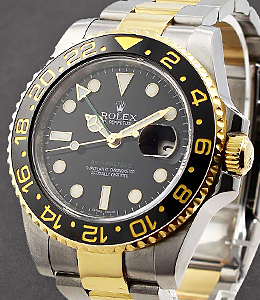 GMT Master II 40mm in 2 Tone on Oyster Bracelet with Black Dial