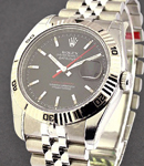 Datejust in Steel with Turn-O-Graph Bezel on Steel Jubilee Bracelet with Black Stick Dial