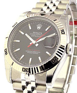 Datejust in Steel with Turn-O-Graph Bezel on Steel Jubilee Bracelet with Black Stick Dial