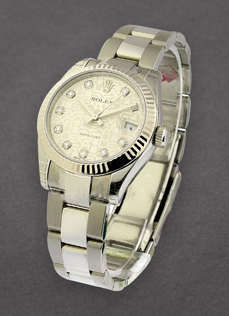 Rolex Unworn Mid Size Datejust 31mm in Steel with White Gold Fluted Bezel