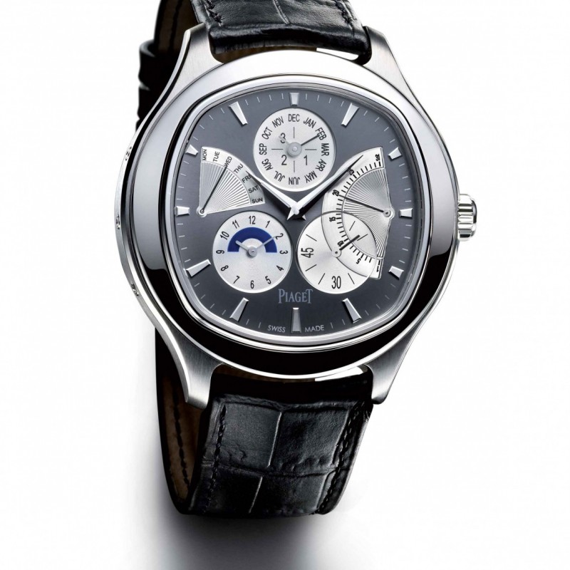 Emperador Coussin in White Gold on Black Crocodile Leather Strap with Grey Dial