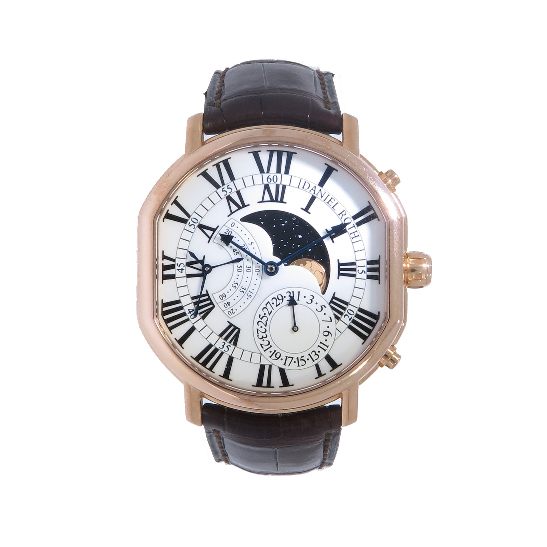 Athys III Moon in Rose Gold on Black Alligator Leather Strap with Silver Dial