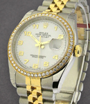 Datejust Ladies 26mm in Steel with Yellow Gold Diamond Bezel on Jubilee Bracelet with White Arabic Dial