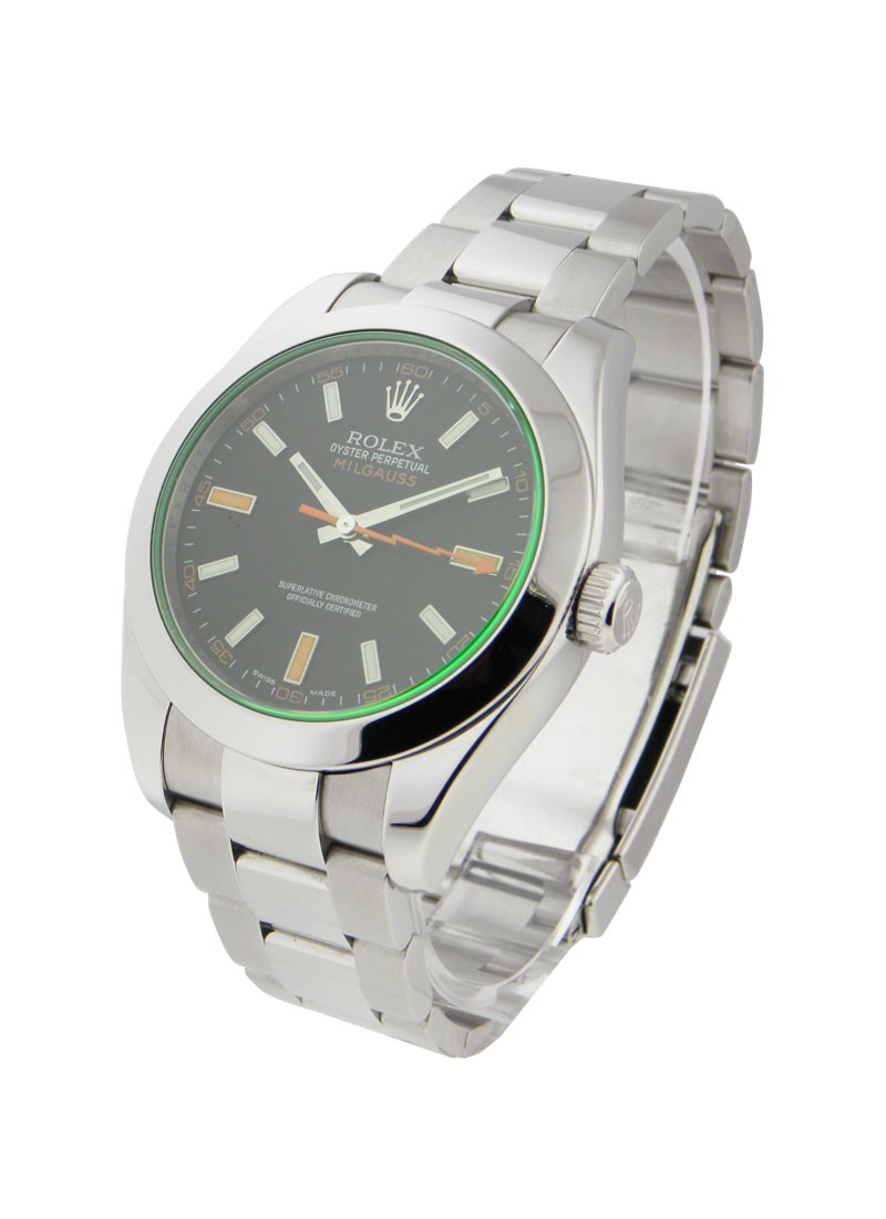 Pre-Owned Rolex Milgauss Black Dial Green Crystal