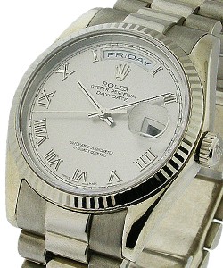 Men's President Day -Date in White Gold with Fluted Bezel On President Bracelet with Rhodium Roman Dial