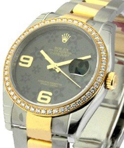 Datejust in Steel with Diamond Bezel on Steel and Yellow Gold Oyster Bracelet with Green Flower Dial