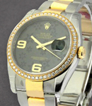 Datejust in Steel with Diamond Bezel on Steel and Yellow Gold Oyster Bracelet with Green Floral Dial