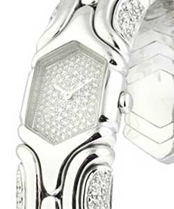 Alveare Bangle Watch in White Gold Pave Dial - Partial Diamond Bracelet