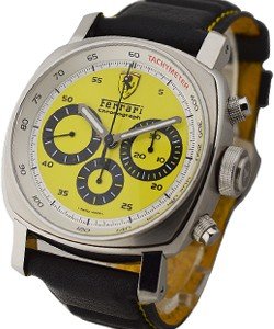 FER 034 - Ferrari Chronograph in Brushed Steel on Black Calfskin Leather with Yellow Dial - Limited to 50pcs