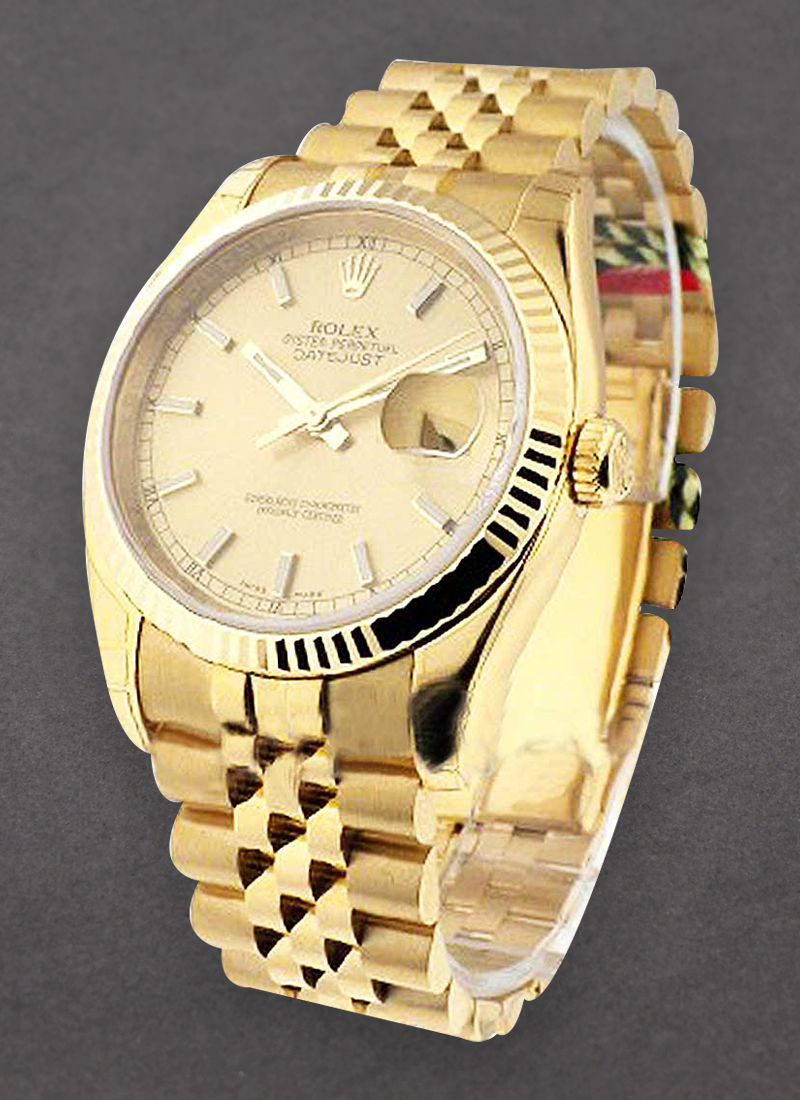 Rolex Unworn Datejust 36mm in Yellow Gold with Fluted Bezel