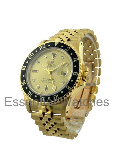 Pre-Owned Rolex Yellow Gold GMT Master I in Yellow Gold with Black Bezel