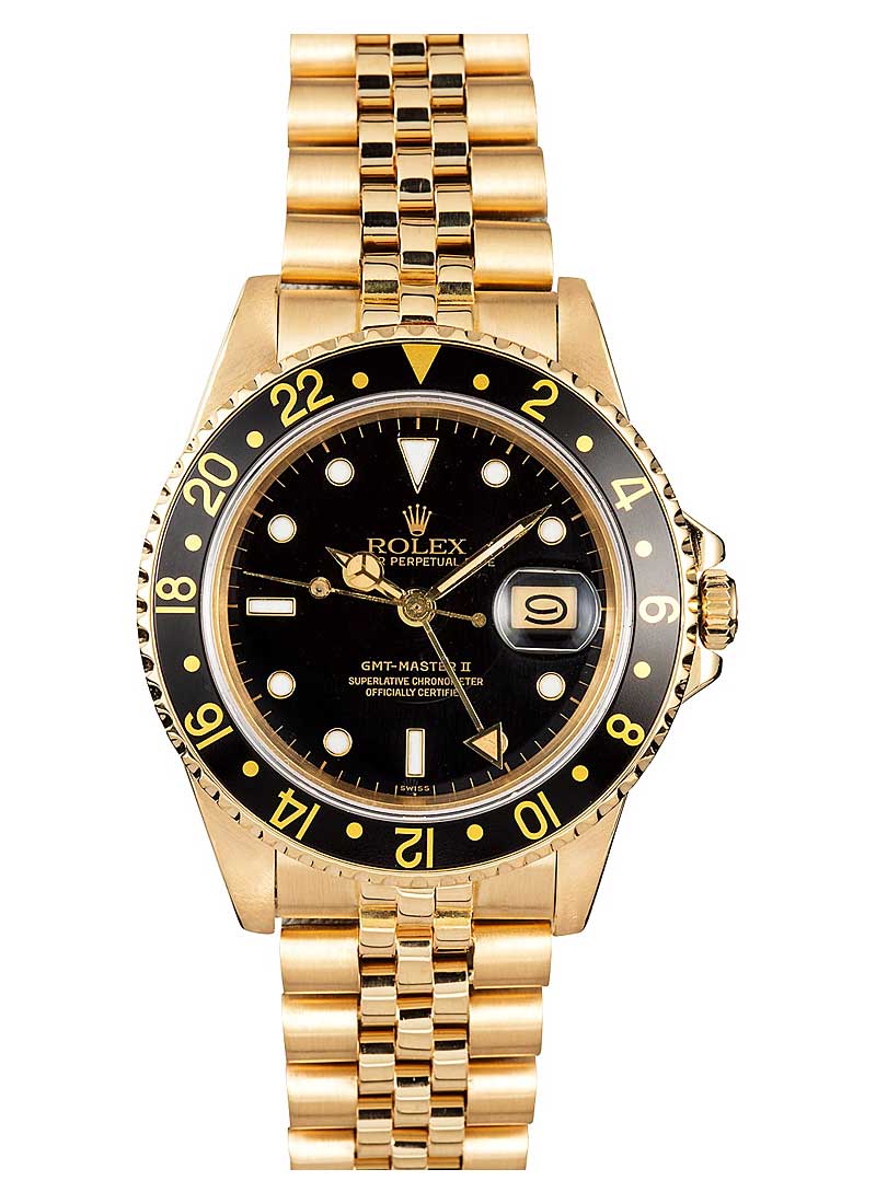Pre-Owned Rolex GMT Master 40mm in Yellow Gold with Black Bezel