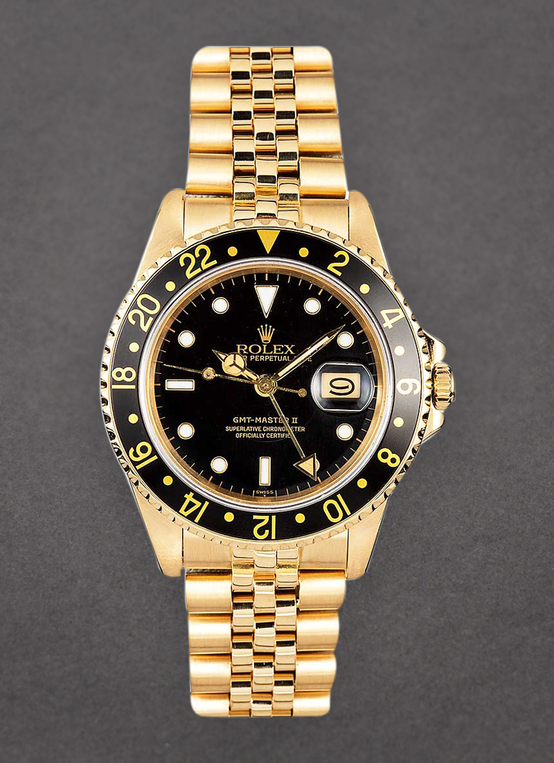 Pre-Owned Rolex GMT Master 40mm in Yellow Gold with Black Bezel