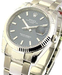 Date 34mm in Steel with Fluted Bezel On Steel Oyster Bracelet with Black Stick Dial